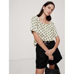 BANANA REPUBLIC NWT Women’s Printed Linen Scoop-Neck Top in Cream-Size Small